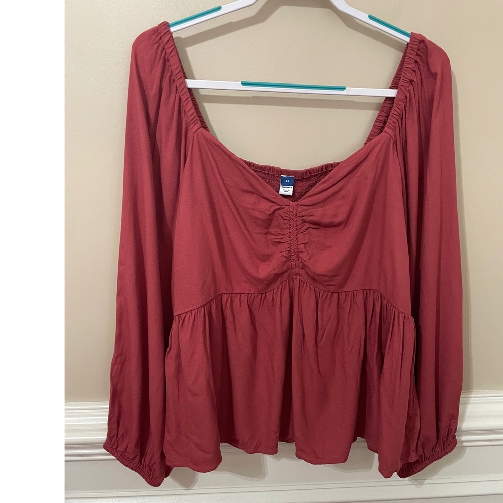 Old Navy Size 2X Shirred Crepe Babydoll Top Mauverose Renaissance Romantic Fall